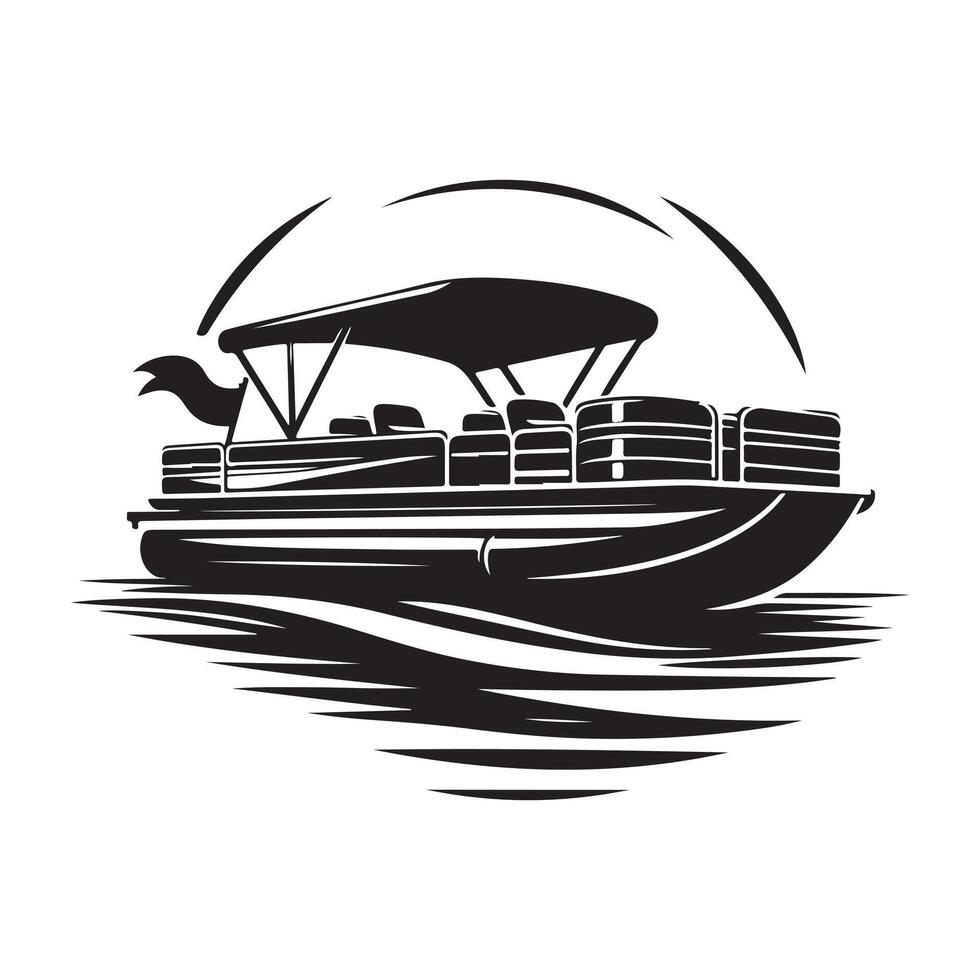 Pontoon Boat Silhouette Illustrations for Vacation and Resort Promotions vector