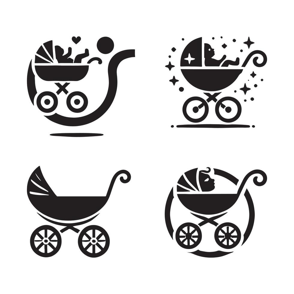 Creative Baby Carriage Silhouette Illustrations for Baby Store Branding vector