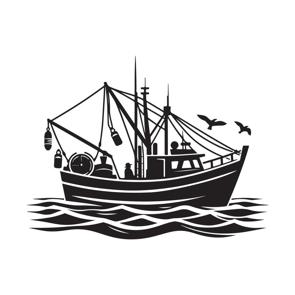 Fishing Boat Silhouette Illustrations for Graphic Design and Web Use vector