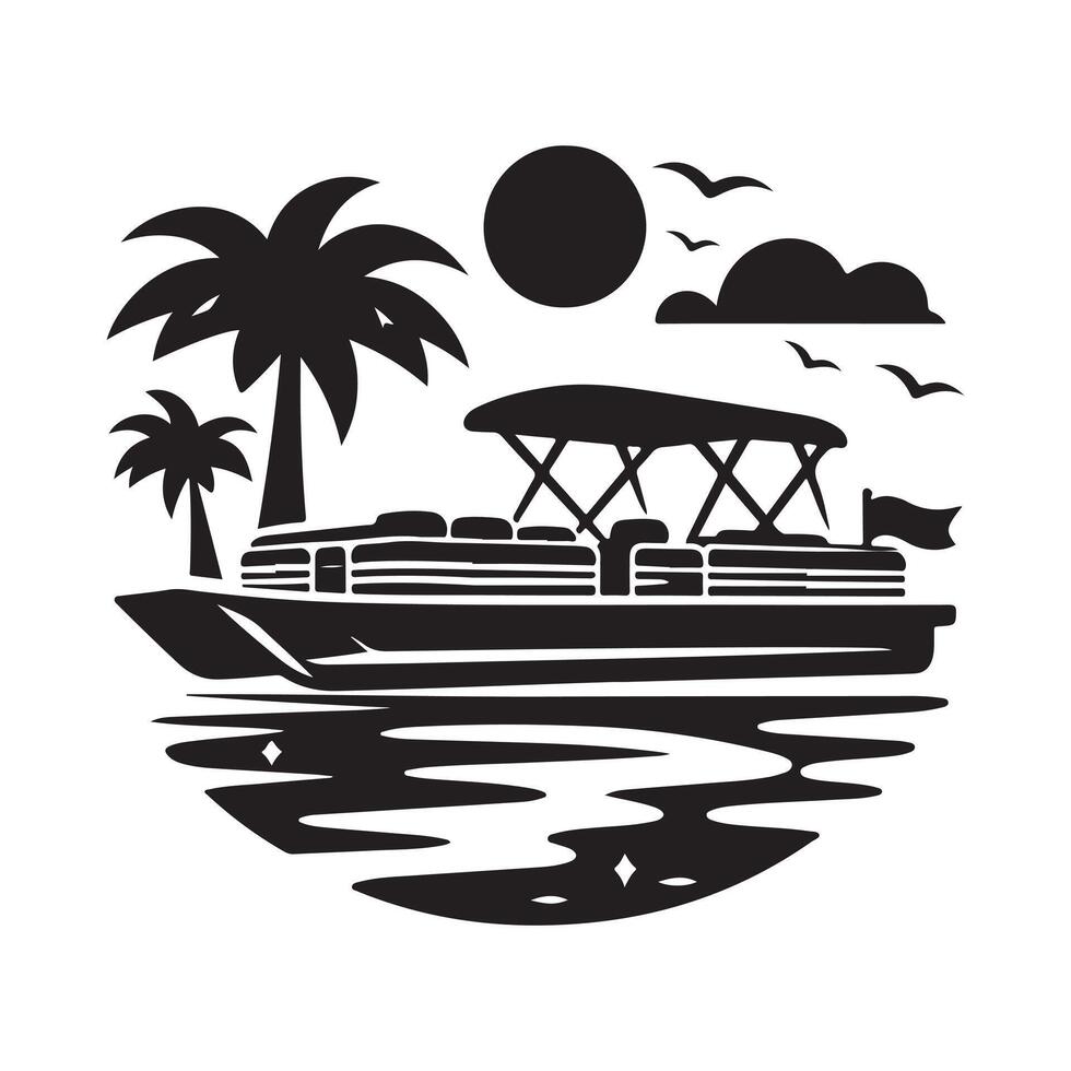 Pontoon Boat Silhouette Illustrations for Summer-Themed Web and Print Media vector
