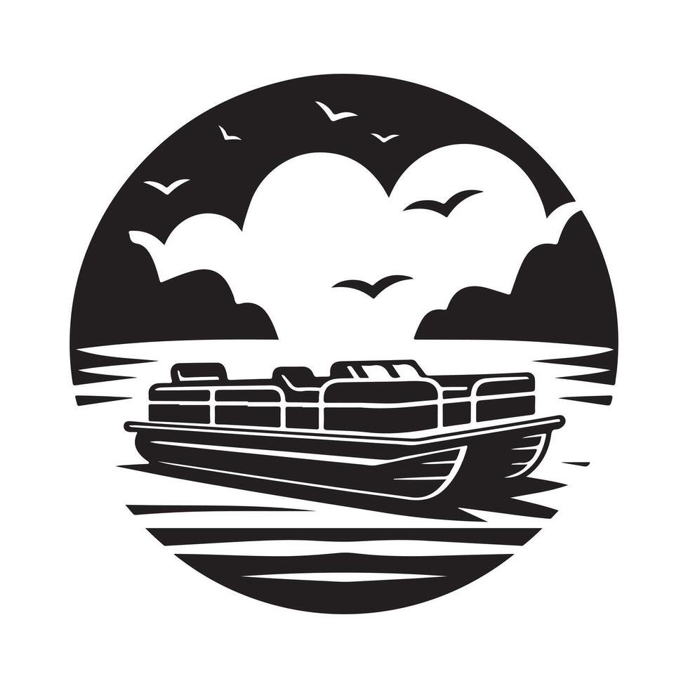 Pontoon Boat Silhouette Illustrations for Waterfront and Dockside Marketing vector