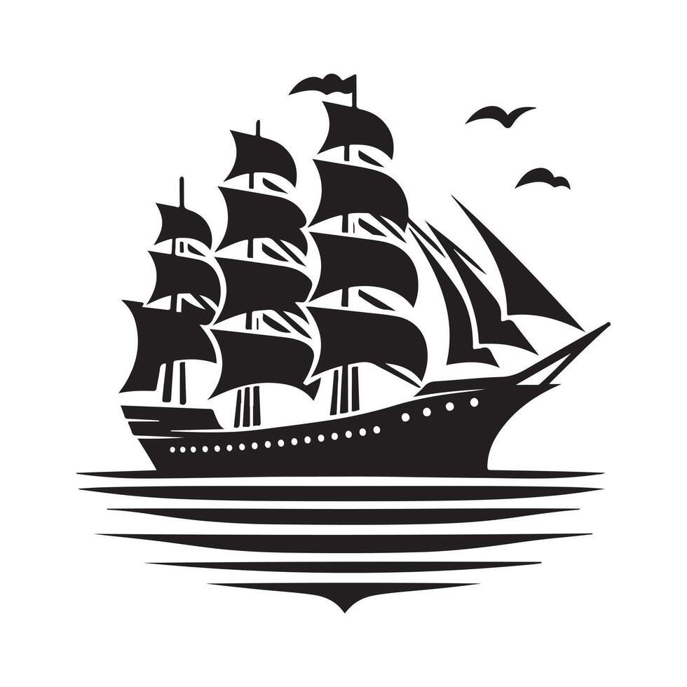 Nautical Ship Silhouette Illustrations for Retro-Themed Graphics vector