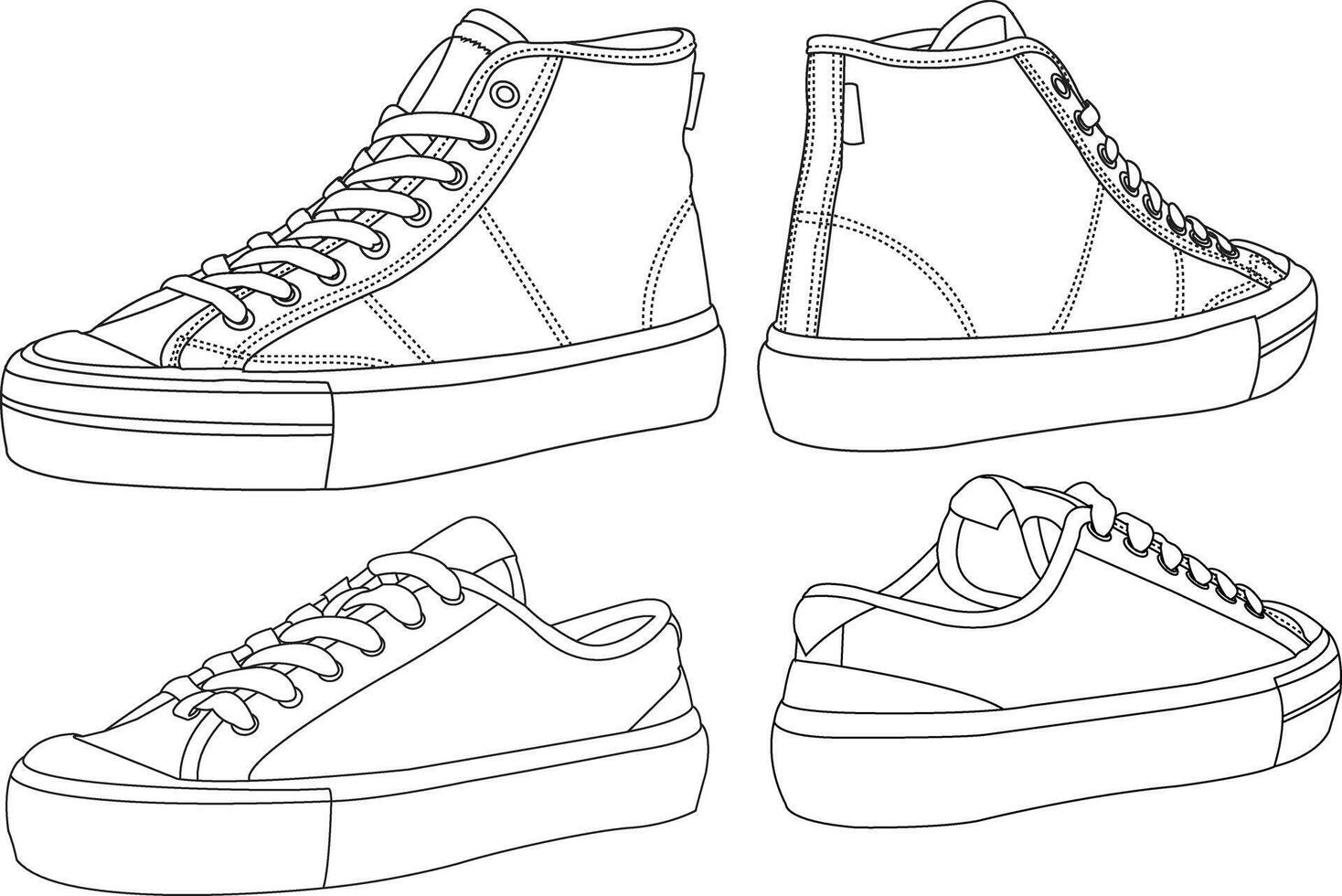 Shoes sneaker outline drawing symbol icon. Set of sneaker icon, shoe icon collection, sneaker icon simple Collection Men's footwear, new shoe illustration vector