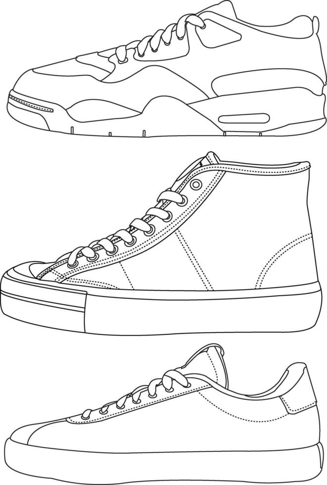 Set of Shoes sneaker outline drawing symbol icon Set of sneaker icon, shoe icon collection, sneaker icon simple Collection Men s footwear, new shoe illustration vector