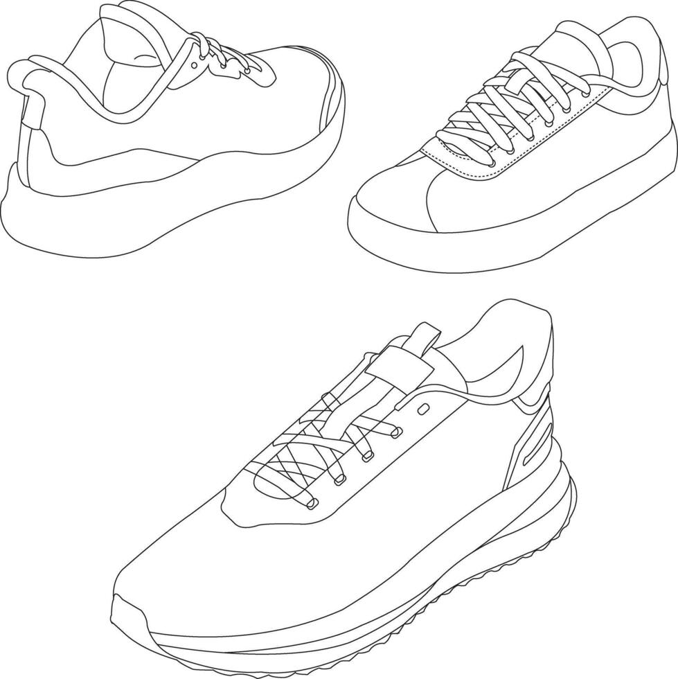 Set of shoes icon Running shoes line and icon, sneakers in different styles, Flat Silhouette Shoes or Sneakers Icon Set Isolated vector