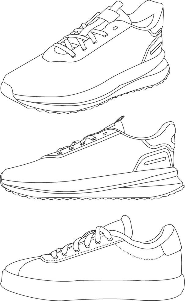 Set of shoes icon isolated Running shoes line and icon, sneakers in different styles, Flat Silhouette Shoes or Sneakers Icon Set vector
