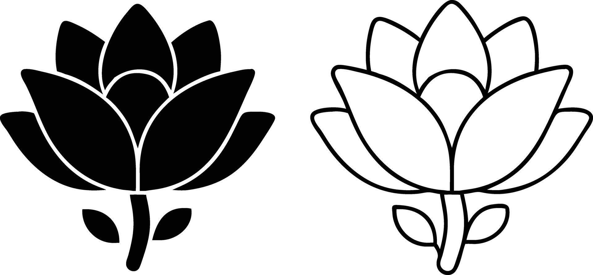 Magnolia Flower Icons Black, White, Silhouette, Outline, Design Elements vector
