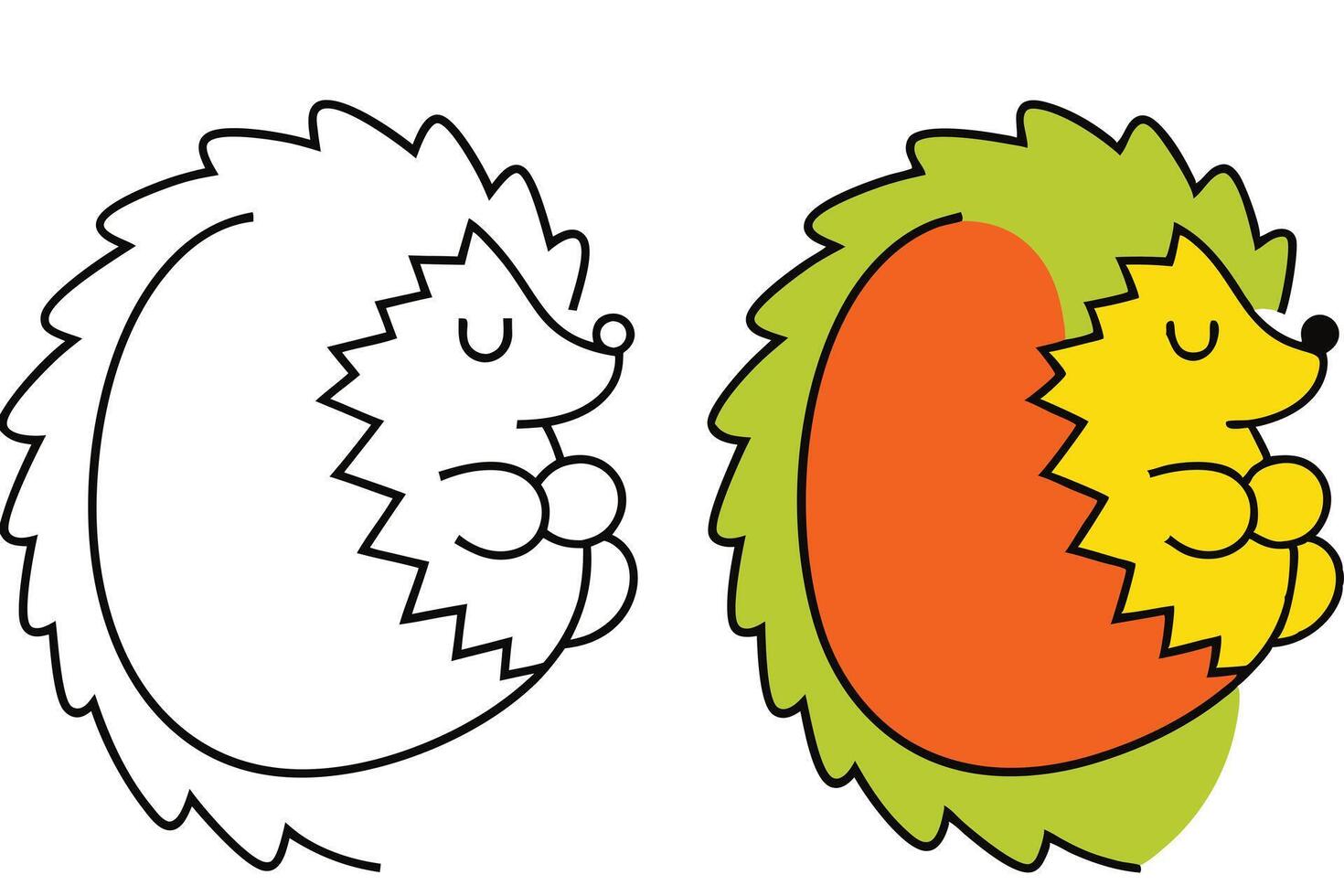 Adorable Hedgehog Coloring Page Outline, Cute, Animal, Spines, Nature vector