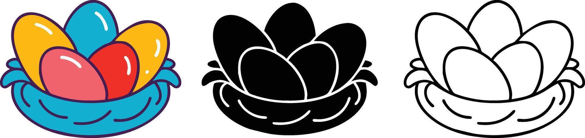 Colorful Easter Eggs in Nest Illustrations, Icons, and Outlines vector