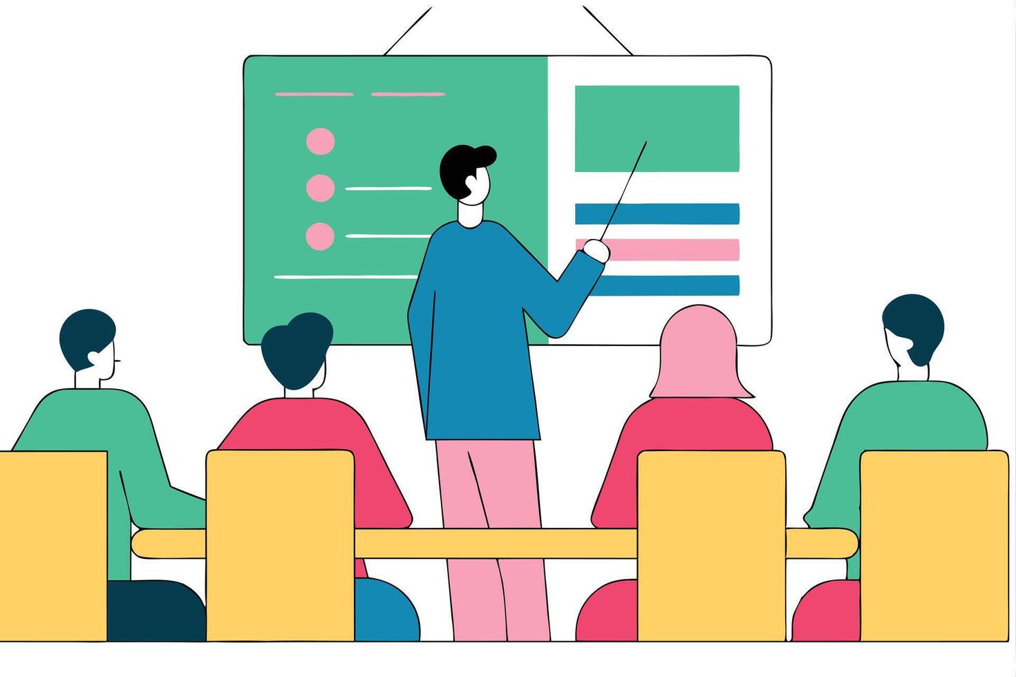 Classroom Presentation Teacher and Students Learning Group Project vector