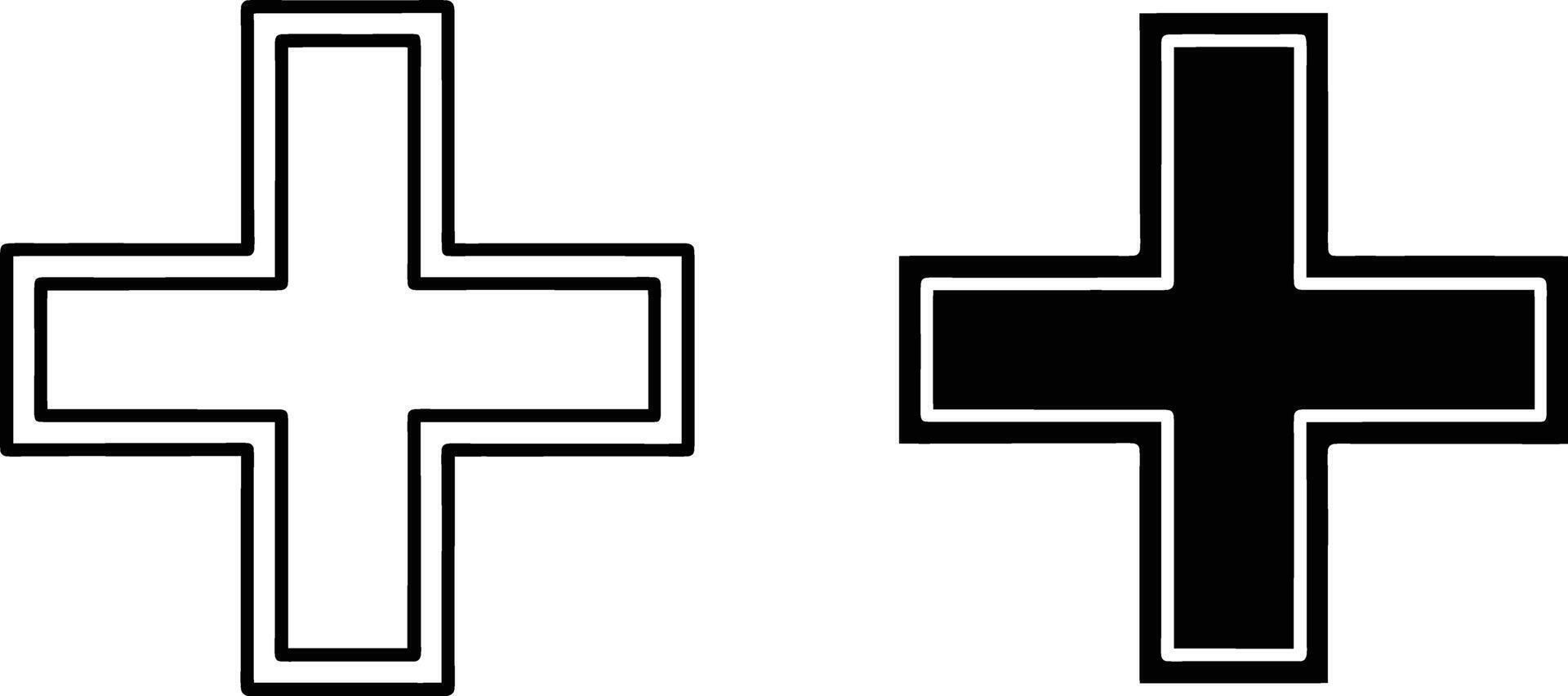 Simple Cross Symbols Black, White, Outline, Medical Icons vector