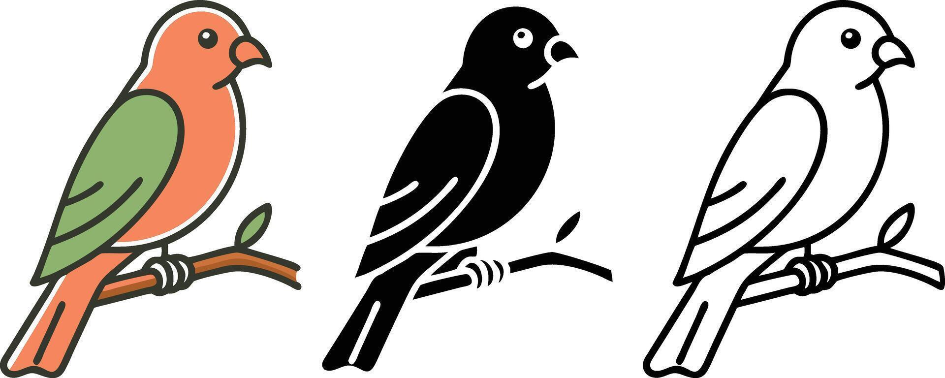 Colorful Bird Illustrations Line Art, Silhouette, and Outline vector
