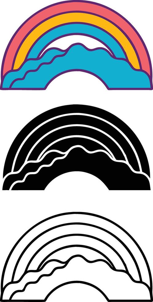 Rainbow Variations Colorful, Black, and Outline Illustrations vector