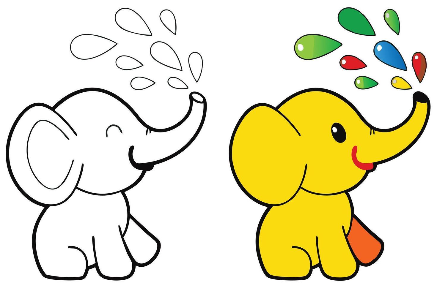 Adorable Baby Elephants Coloring Pages Fun Water Play vector