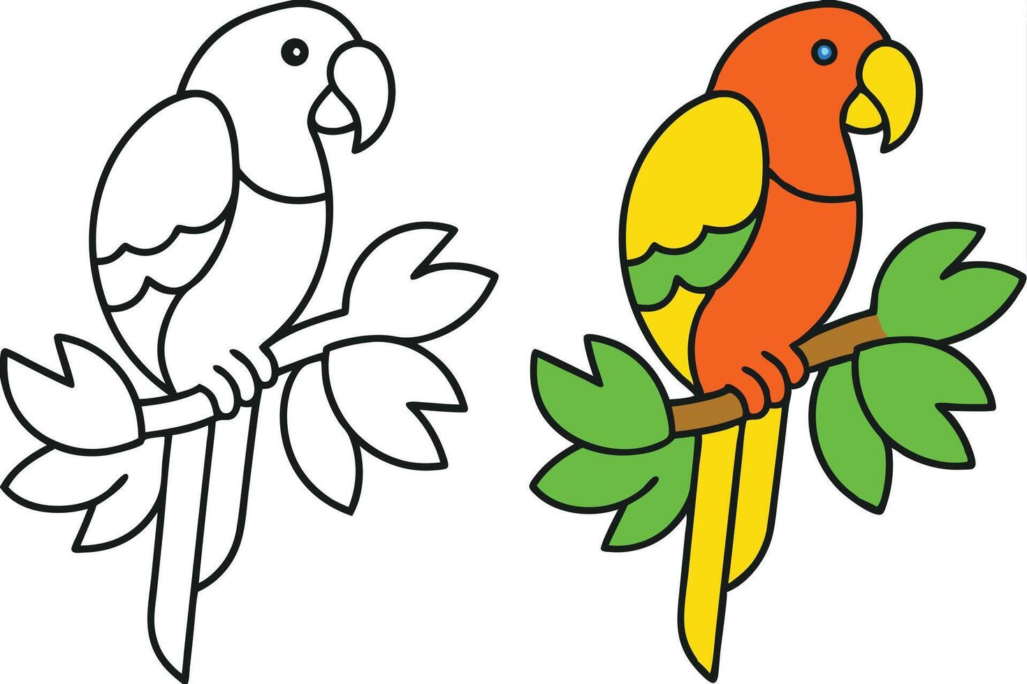 Colorful Parrot Bird Coloring Page Tropical Branch Illustration vector
