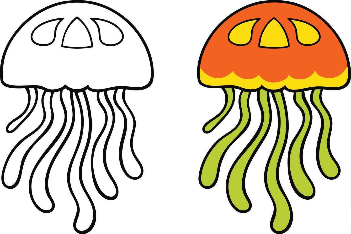 Jellyfish Coloring Page Ocean Animal, Marine Life, Undersea World vector