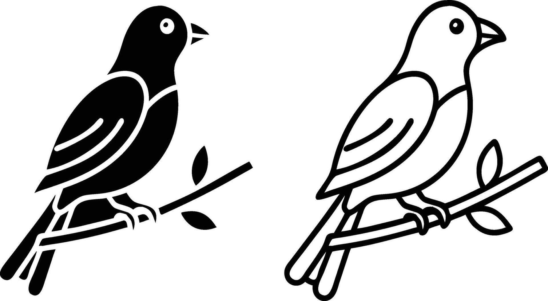 Bird Silhouette Pair, Branch Perched, Line Art, Black, White, Avian vector