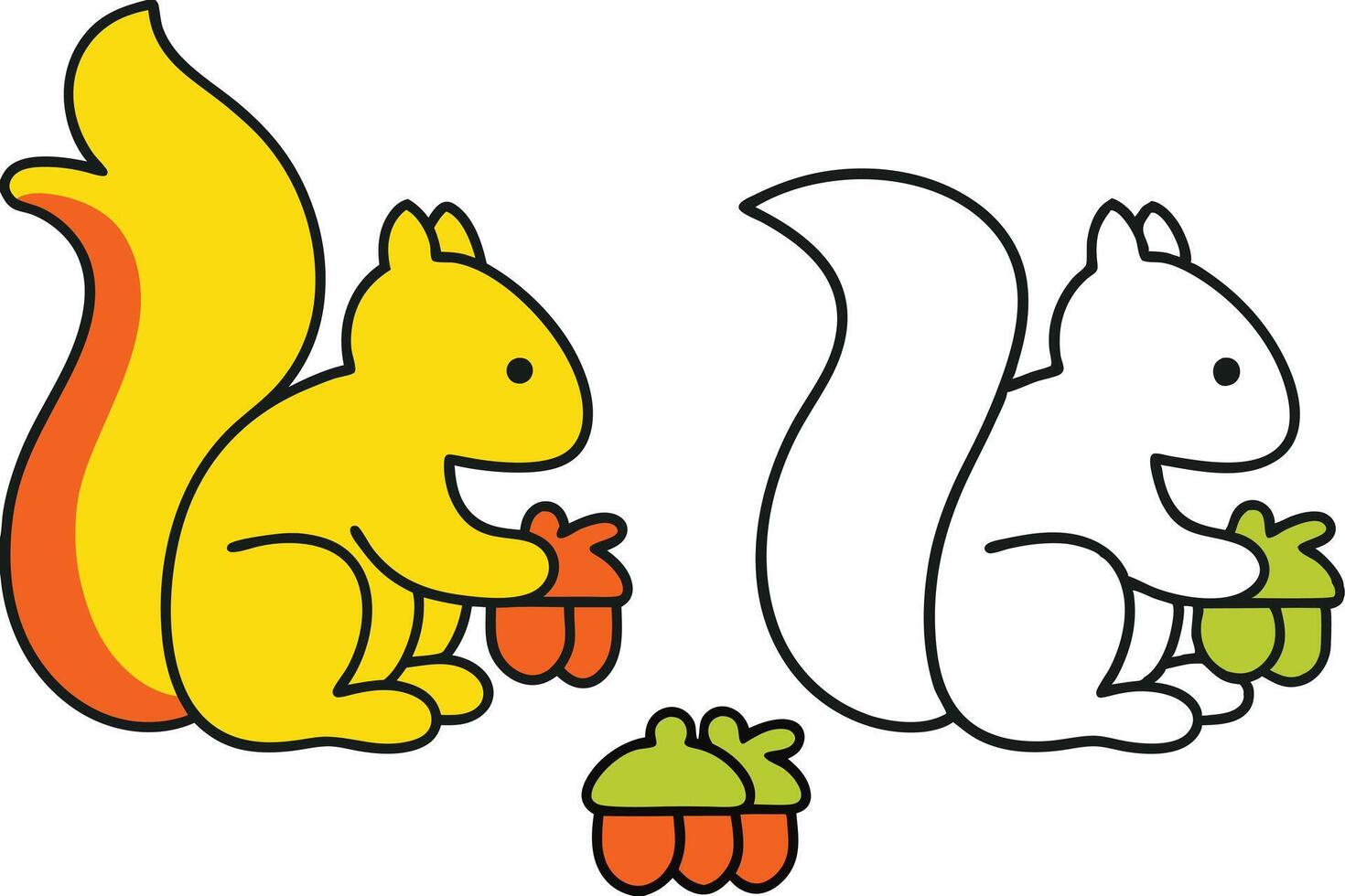 Adorable Cartoon Squirrels Gathering Autumn Nuts Coloring Page vector