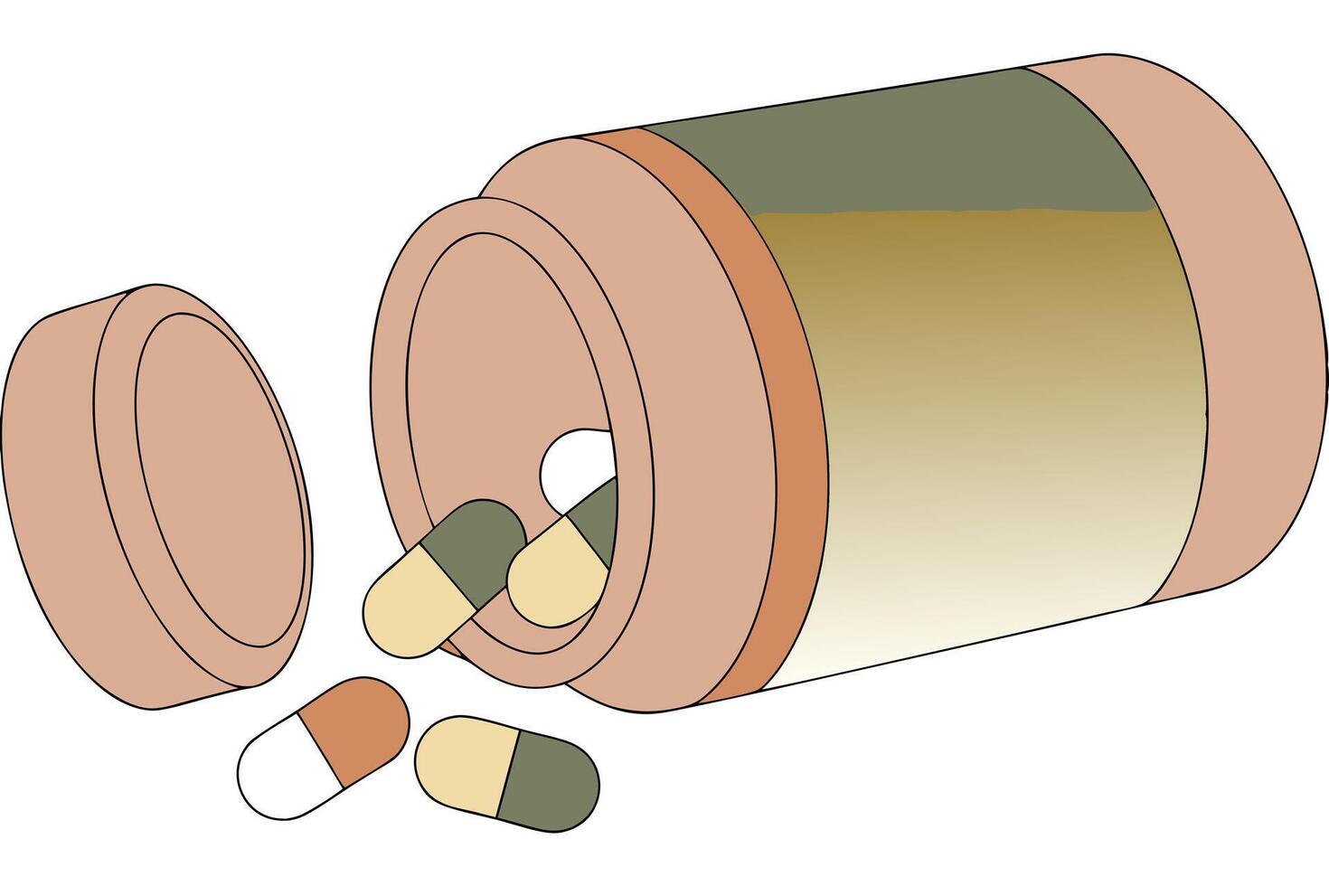 Spilled Pills Capsules Medicine Bottle Container Healthcare Pharmacy vector