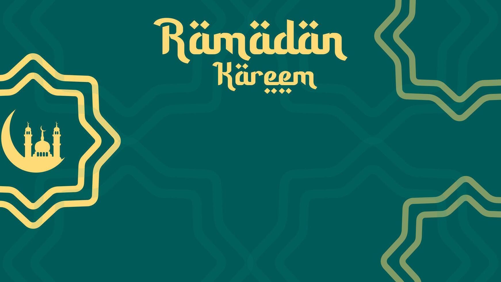 Ramadan mandala theme horizontal background. Ramadan banner in green color with moon and mosque. Place for text. illustration in flat design style vector