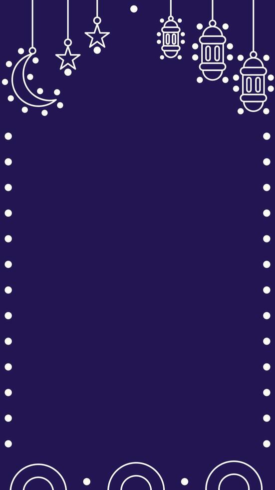 One line ramadan theme vertical background. Dark blue Ramadan banner with outline of lanterns, moon and stars. Place for text. illustration in flat design style vector
