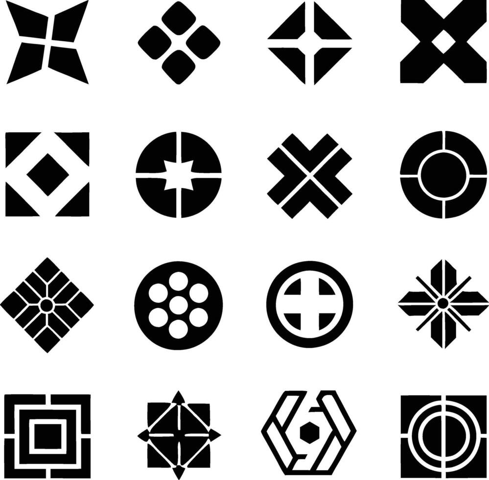 Geometric Black and White Abstract Shape Design Icons Set vector