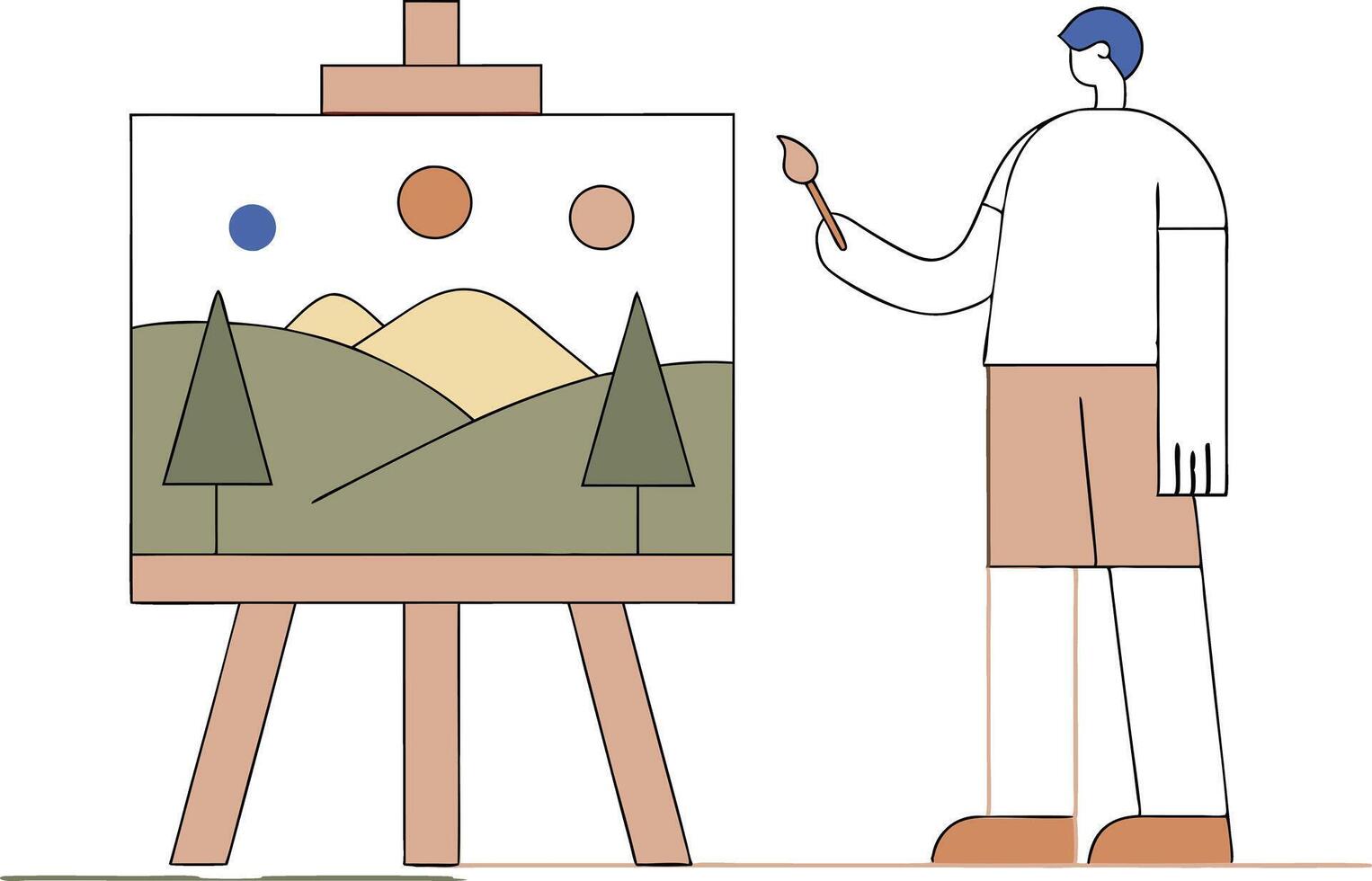 Artist Painting Landscape Canvas Easel Nature Art Studio Scene vector