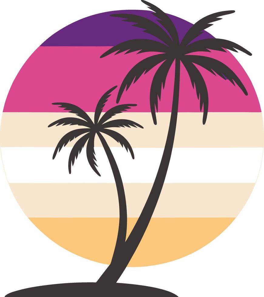 Silhouette Palm Trees Tropical Sunset Summer Beach Paradise Vacation vector