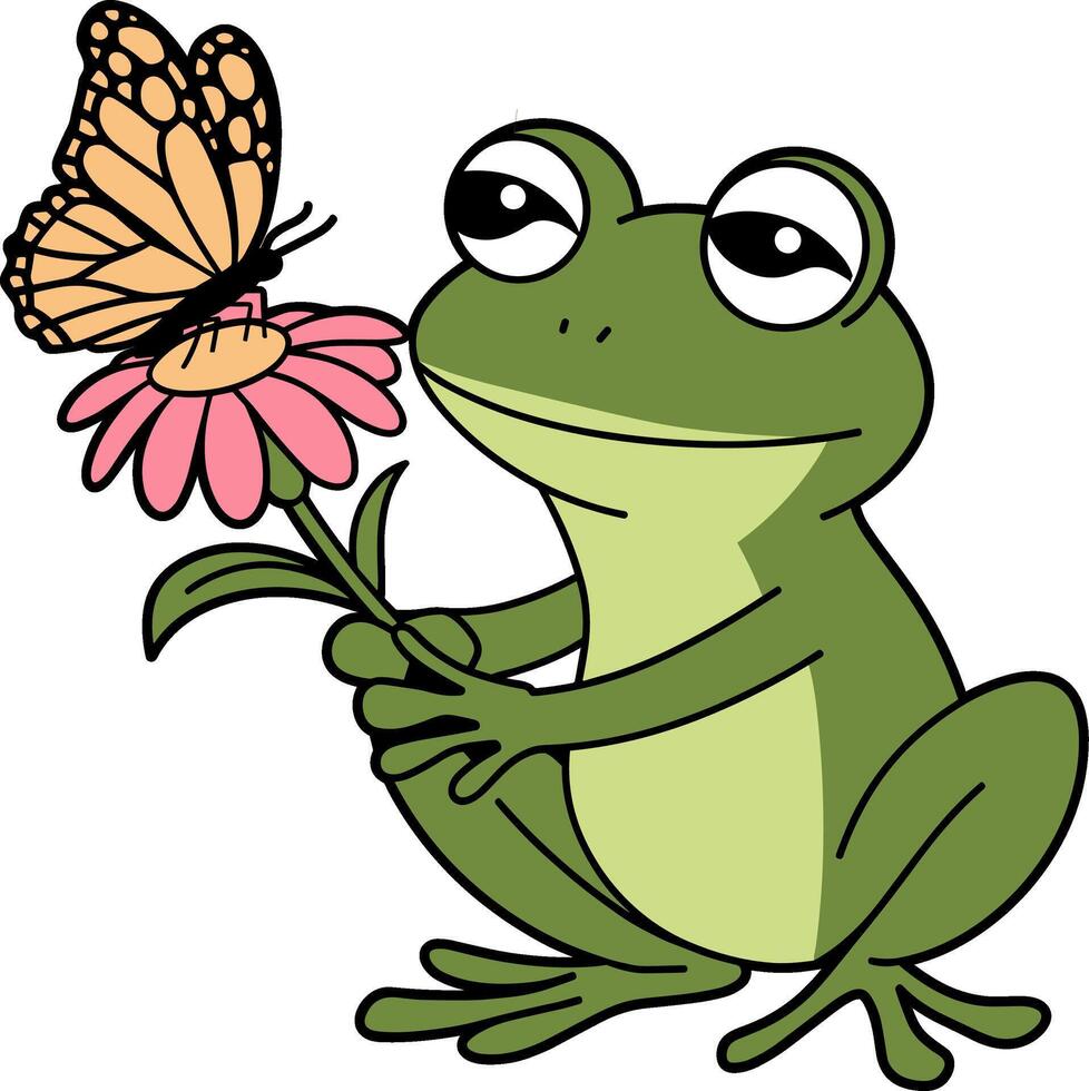 Frog with Flower and Butterfly vector