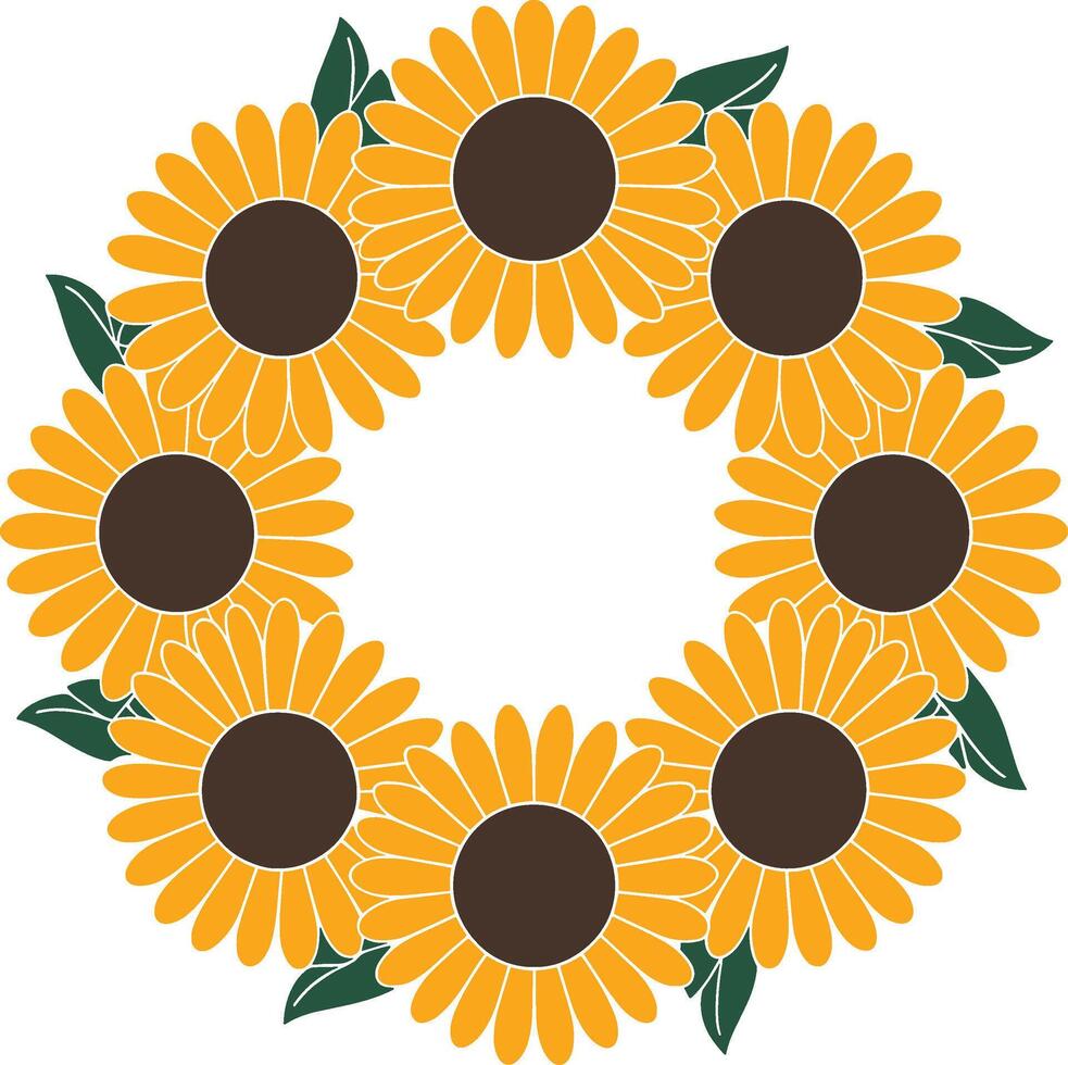 Sunflower Floral Wreath Illustration vector