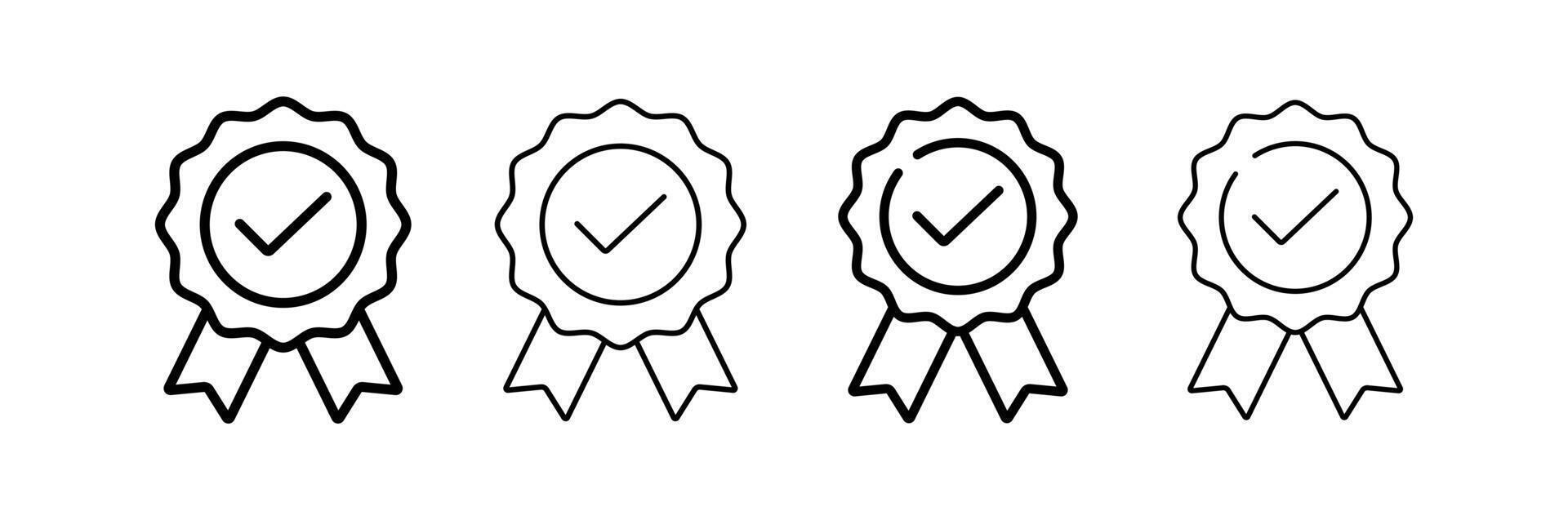 Approval check award ribbon icon set. Certified medal. Quality Badge. illustration vector