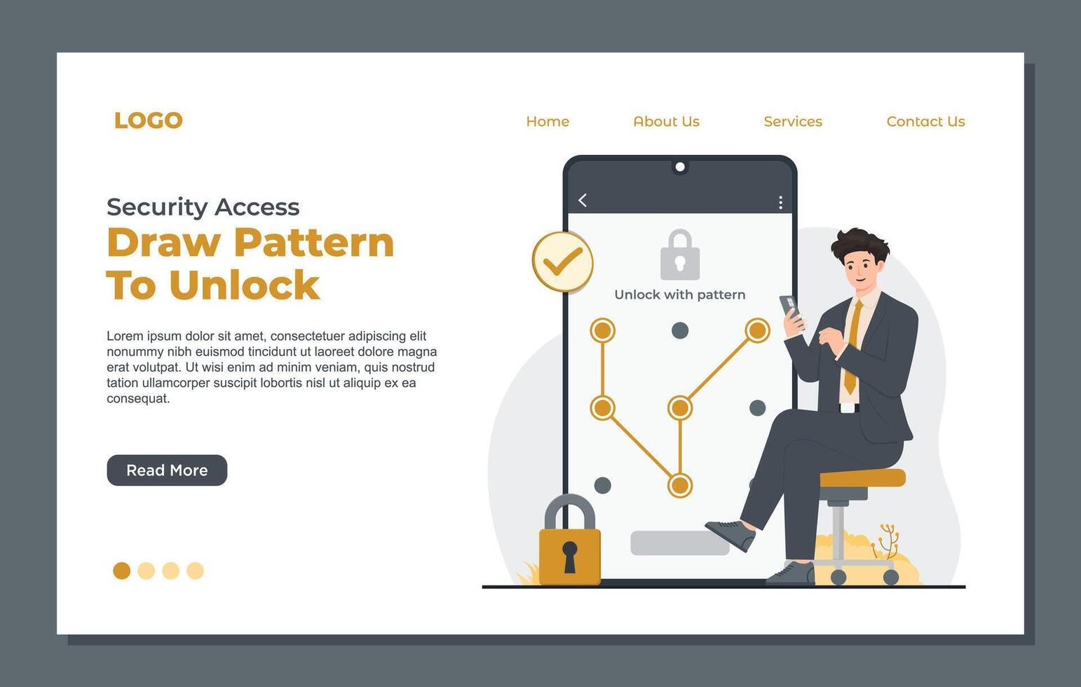 Landing page template showcasing secure access with personalized pattern unlock for enhanced privacy vector
