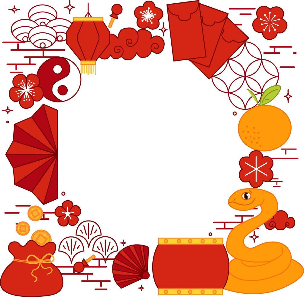 Graphic line circle round frame for the Year of the Snake, New Year background material. Chinese new year, lantern festival vector