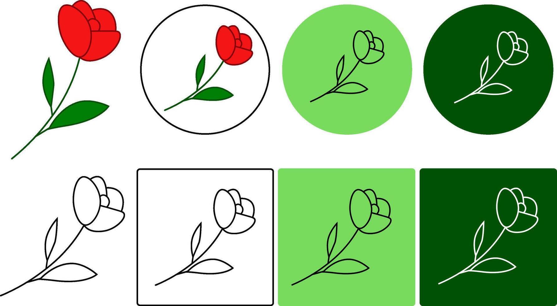 Red flower in graphic line style logo. silhouette floral sigh isolated. Single flower icon for logo, print stamp design element. vector