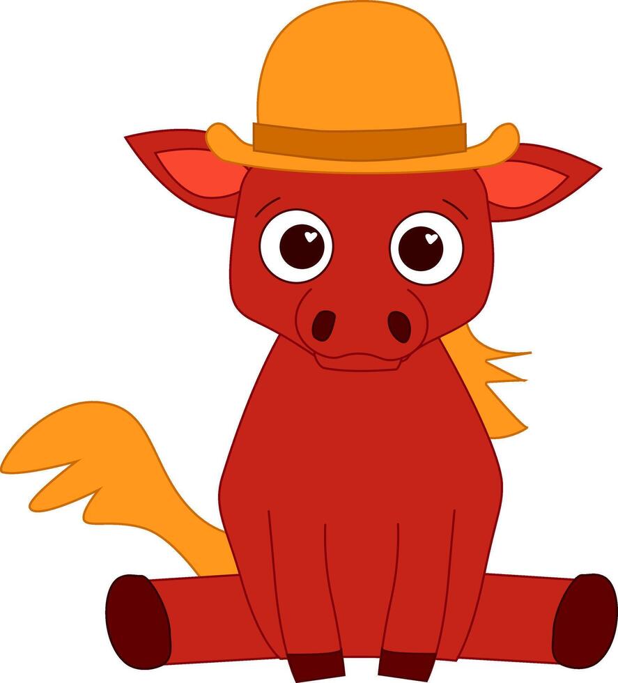 horse in the cylinder hat color sketch graphic line illustration. China new year character. Scratch board imitation. vector