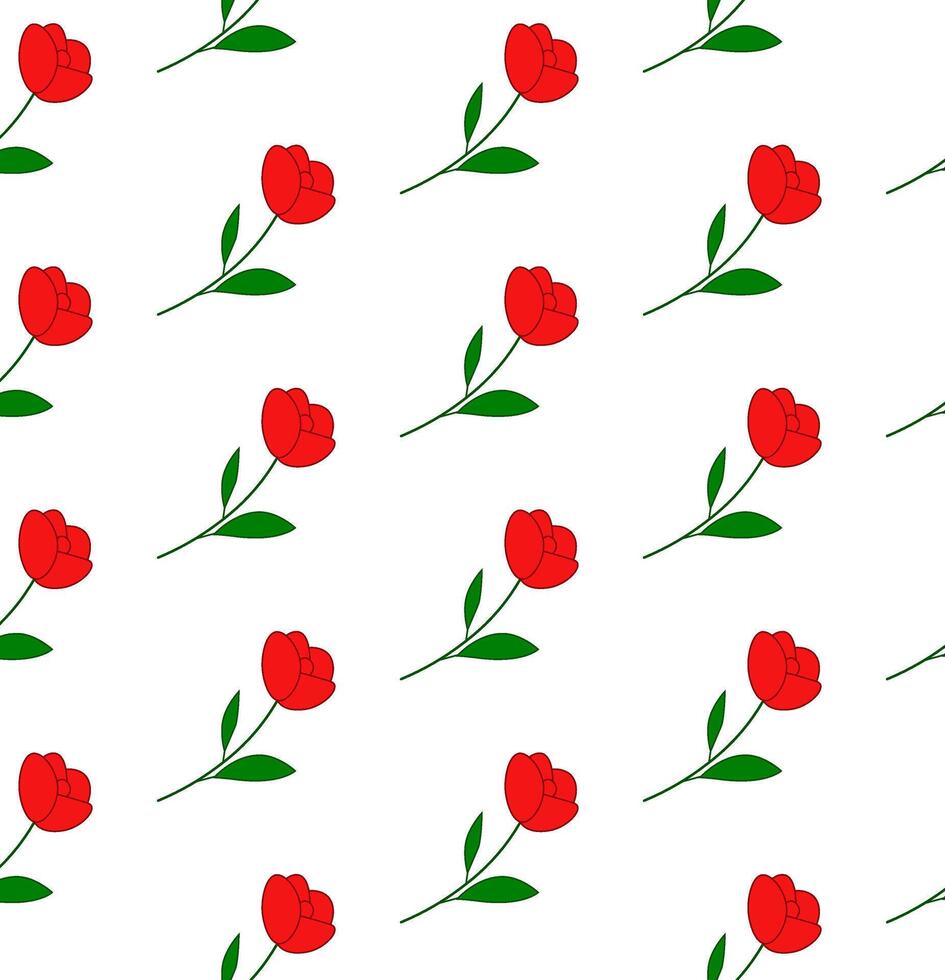 Floral red flower seamless pattern, line art drawing in red on transparent background vector