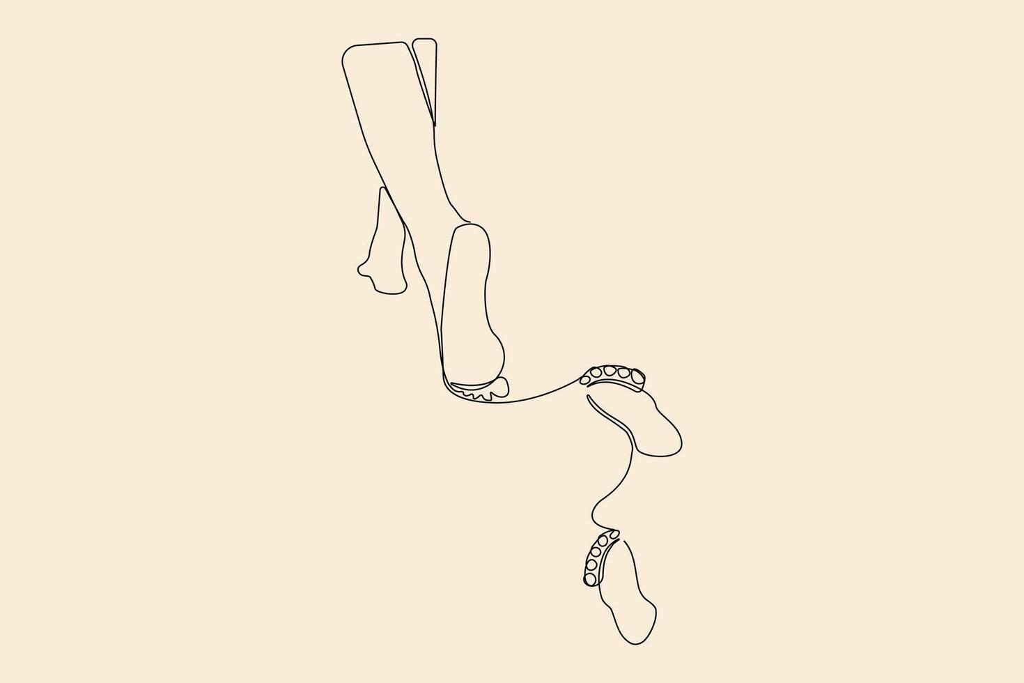 Walking barefoot on sand continuous line drawing. Footprints concept background. vector