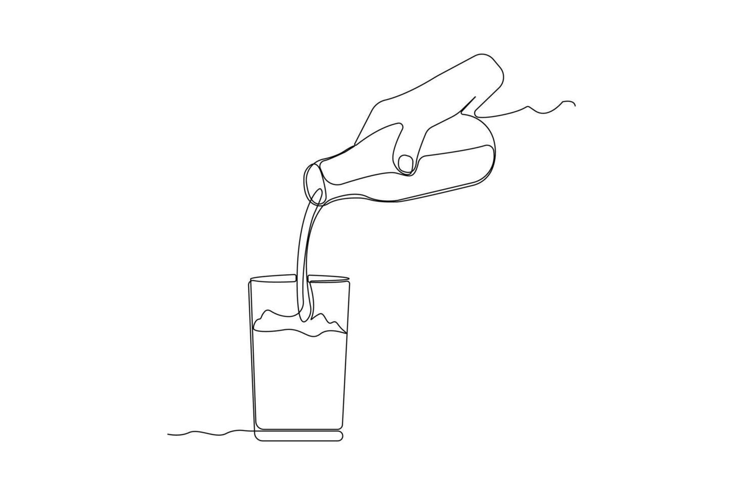 Hand pouring milk from bottle into a glass continuous line drawing. vector