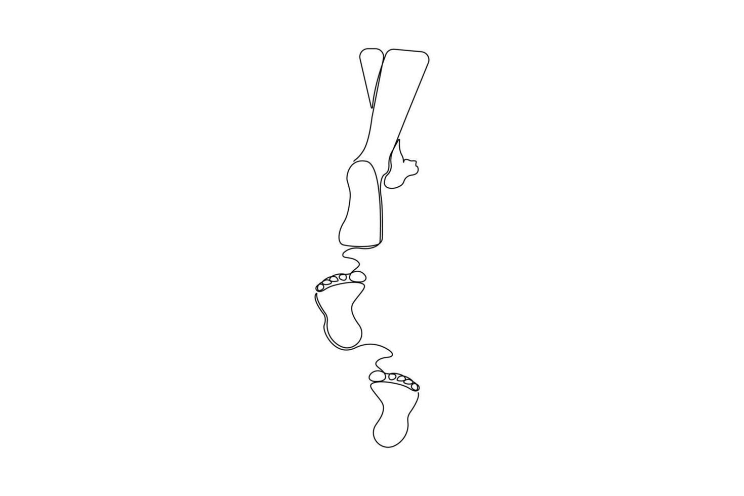Footprints on beach one-line art drawing. Footprint continuous outline vector
