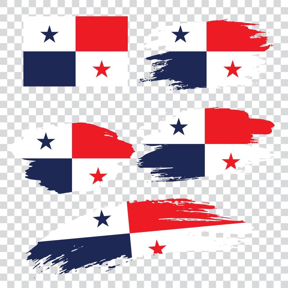 Set of Panama flags hand drawn with a brush vector