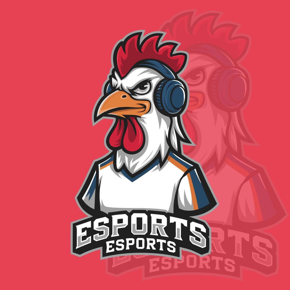 Rooster mascot esport logo design vector