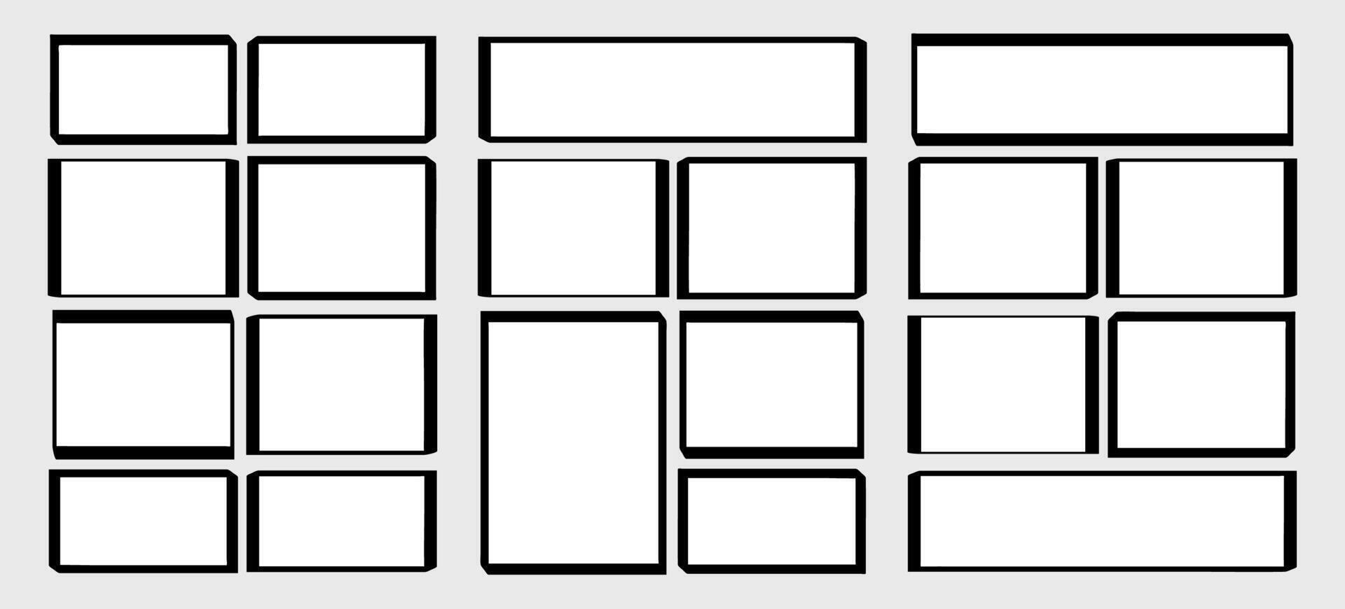 set storyboard layout template for rapidly create the comic book style. A4 design of paper ratio is fit for print out. isolated banners frame, handmade black ink sketch in paint brush style vector