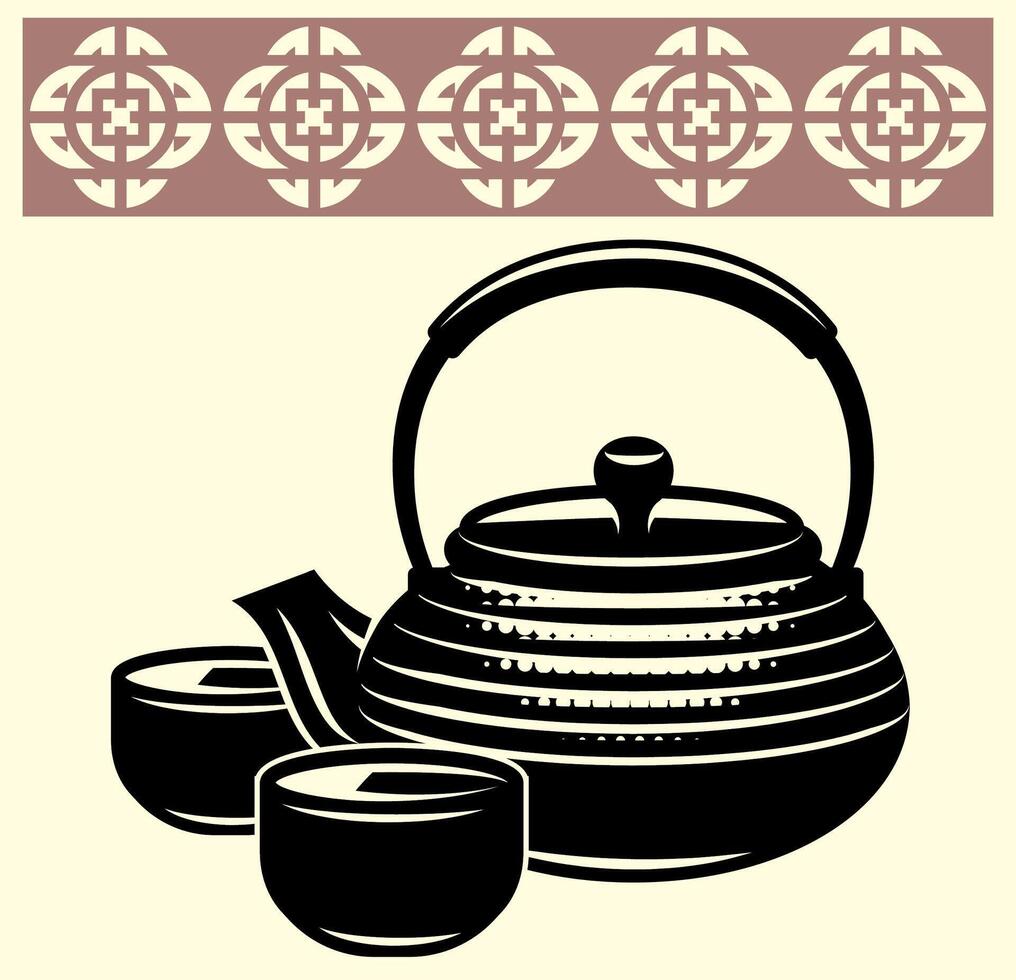 Classic Japanese tea set with traditional teapot and cups vector