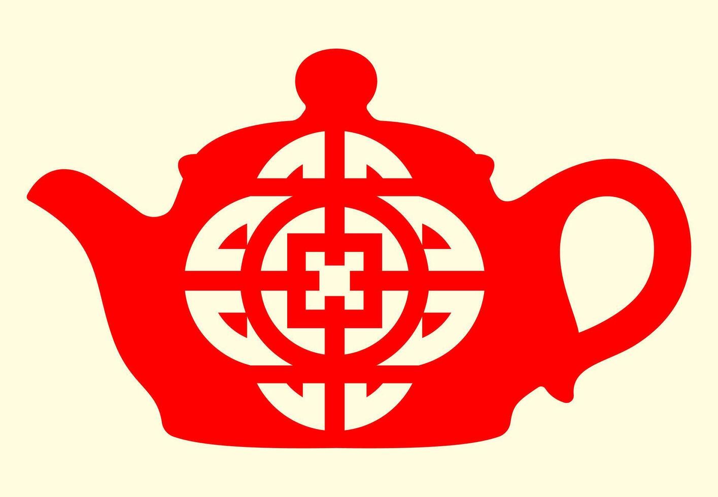 Red teapot with intricate geometric design vector
