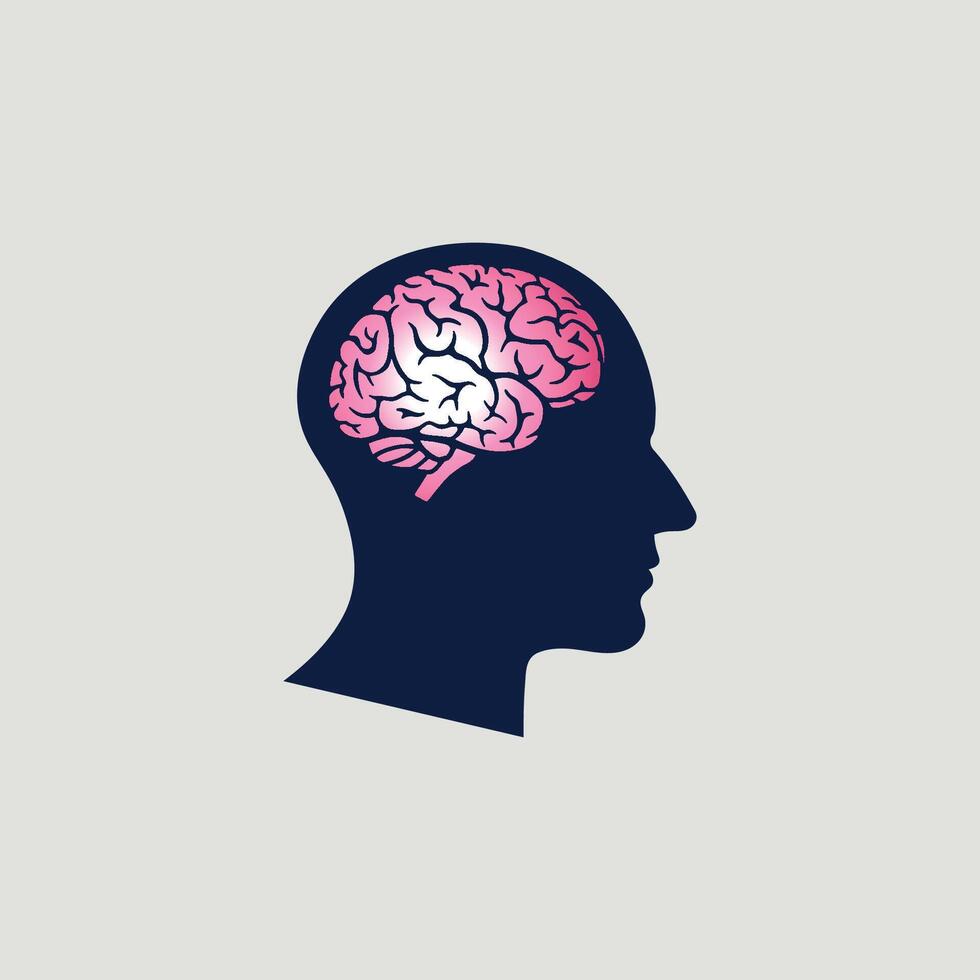 Human Head with Brain Illustration. Concept of Thinking, Intelligence, and Mental Health. vector
