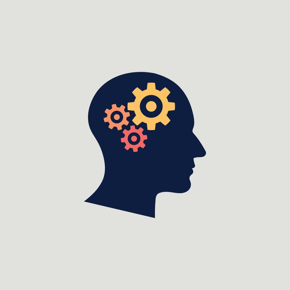 Human Head with Gears. Concept of Thinking, Innovation, and Problem Solving vector