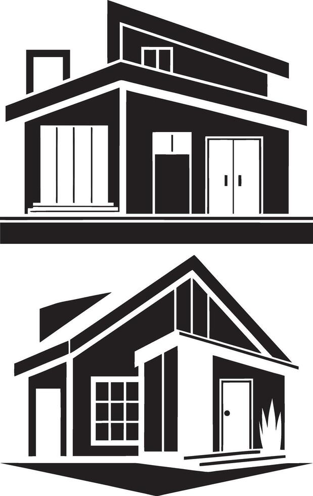 two black and white illustrations of a house vector
