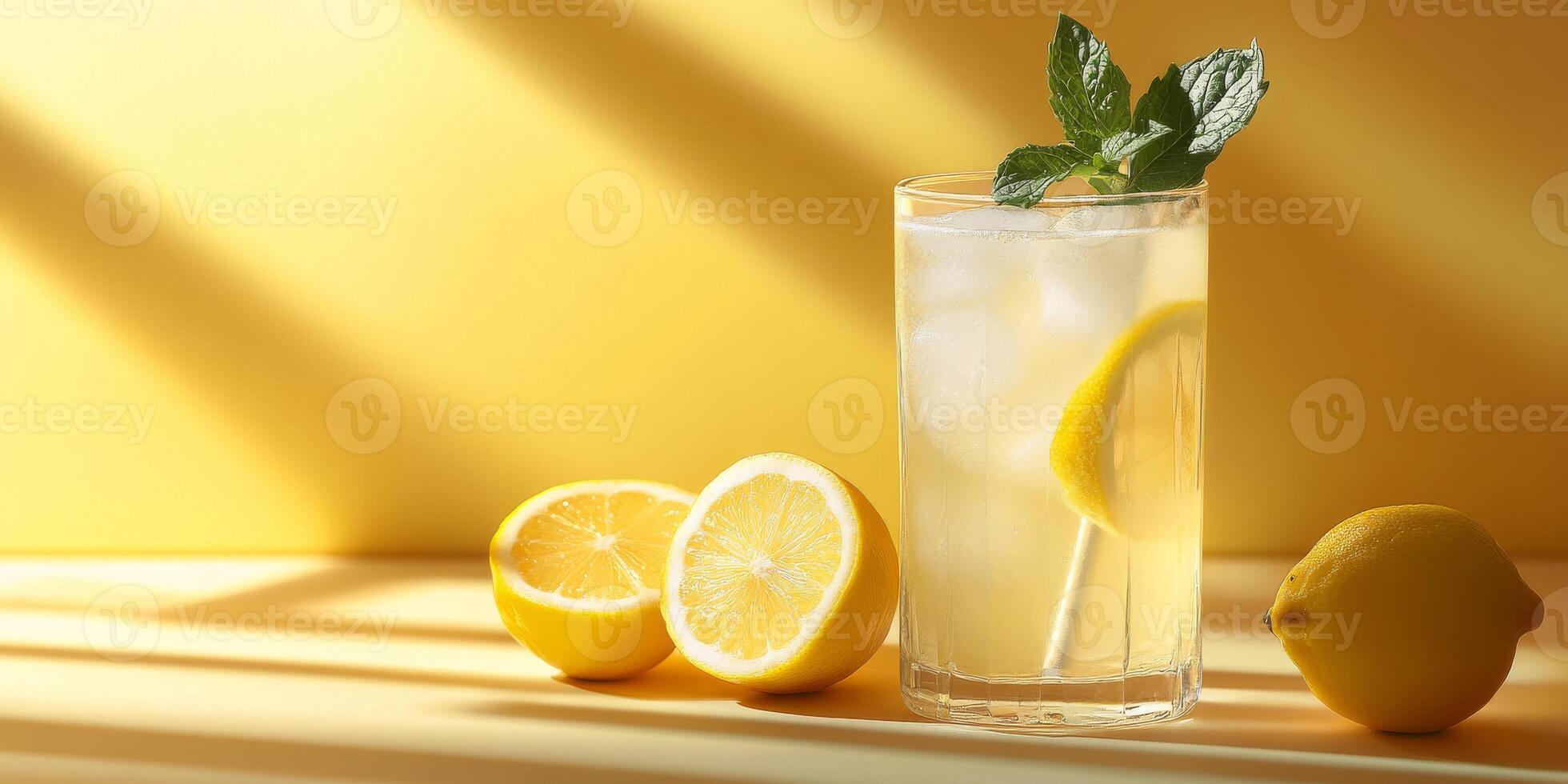 A glass of lemonade with a lemon slice in it photo