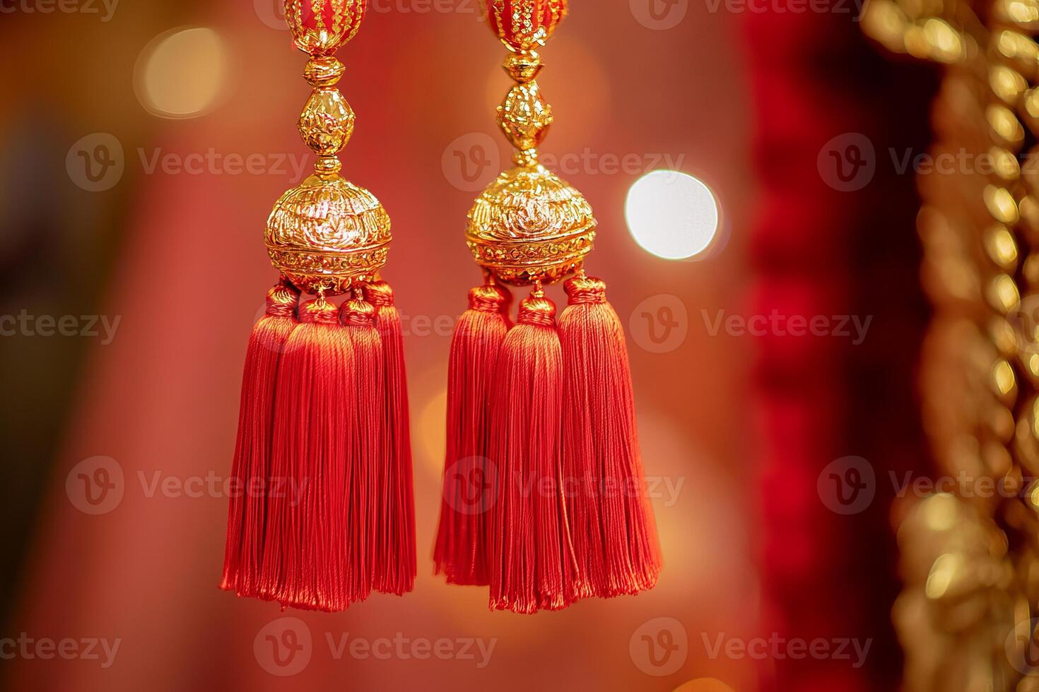 The red tassels are gold and have a gold center photo