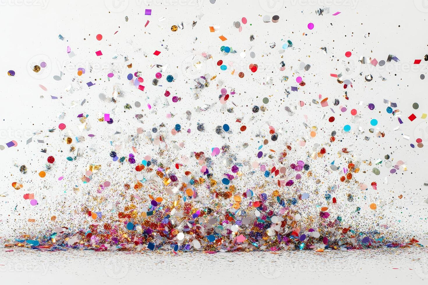 Vibrant Explosion of Colorful Confetti Against a Clean White Background photo